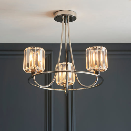 Bright Nickel Semi-Flush Chandelier