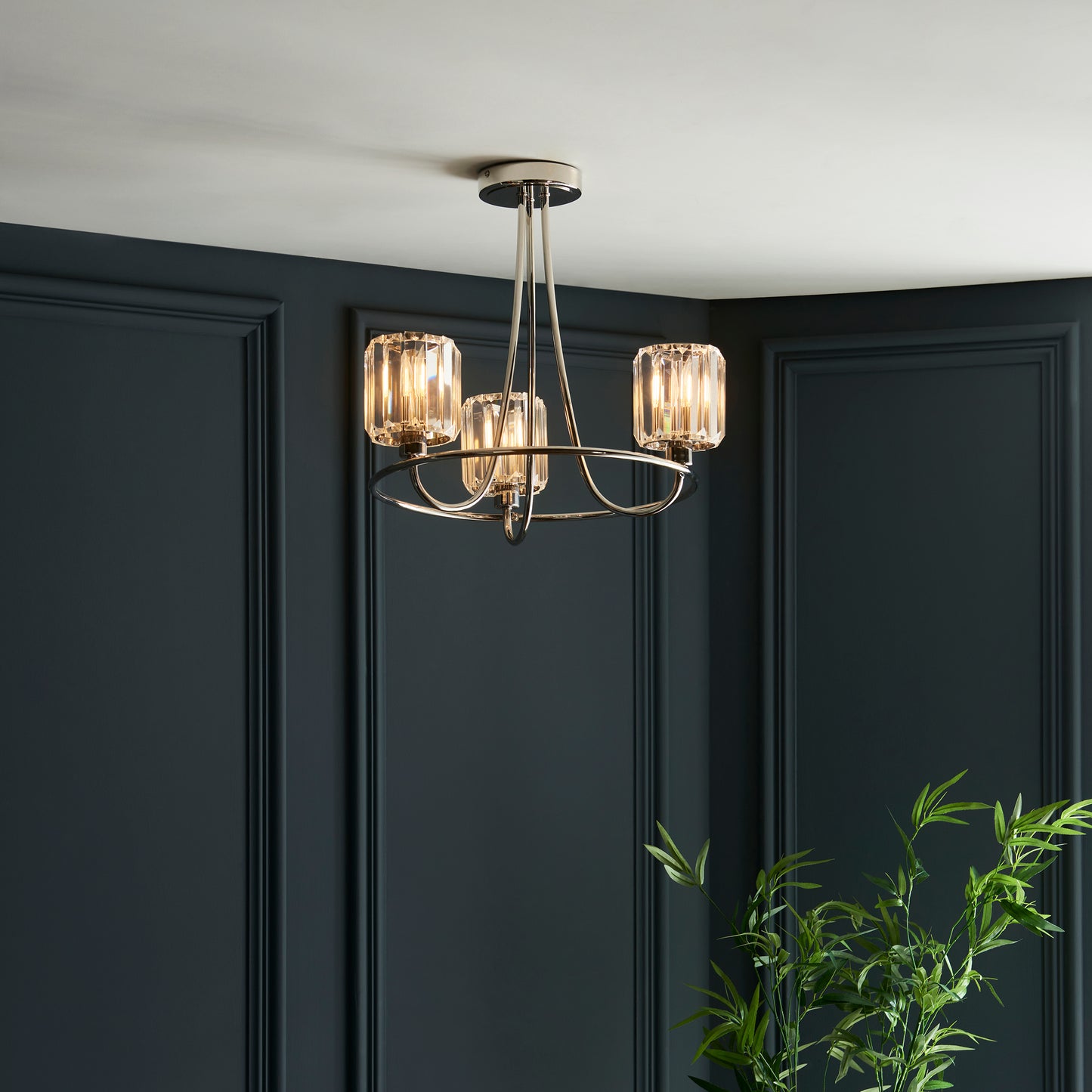 Bright Nickel Semi-Flush Chandelier