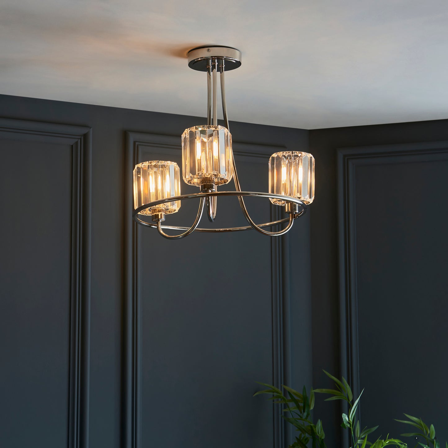 Bright Nickel Semi-Flush Chandelier