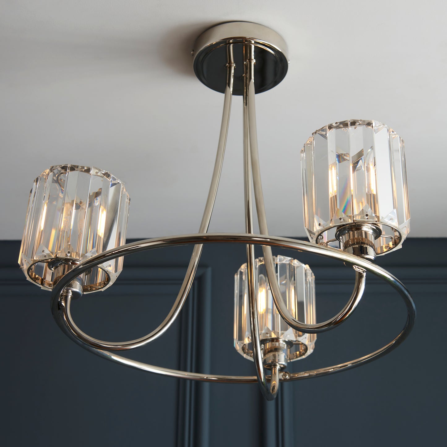 Bright Nickel Semi-Flush Chandelier