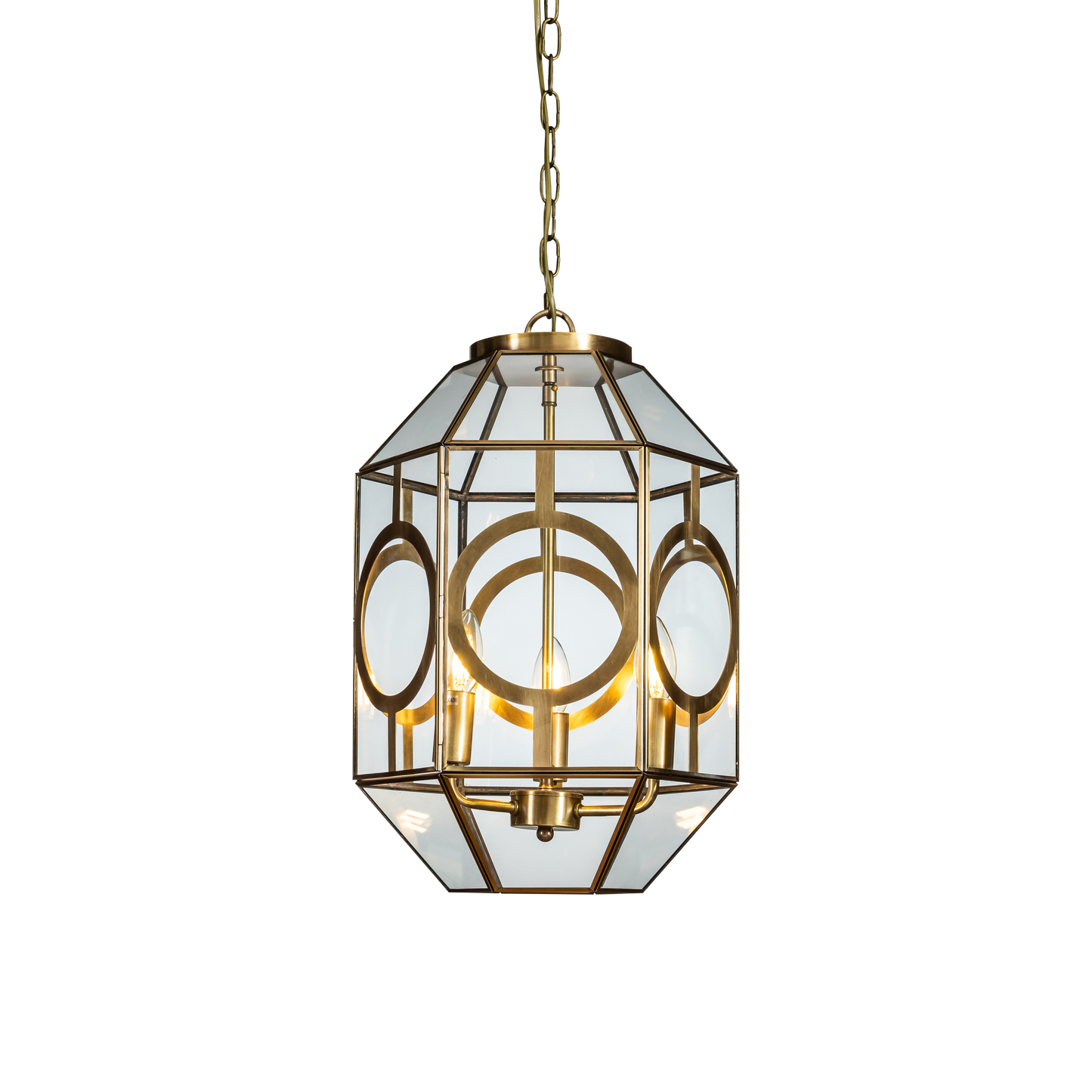 Small 3-Light Brass Pendant Chandelier