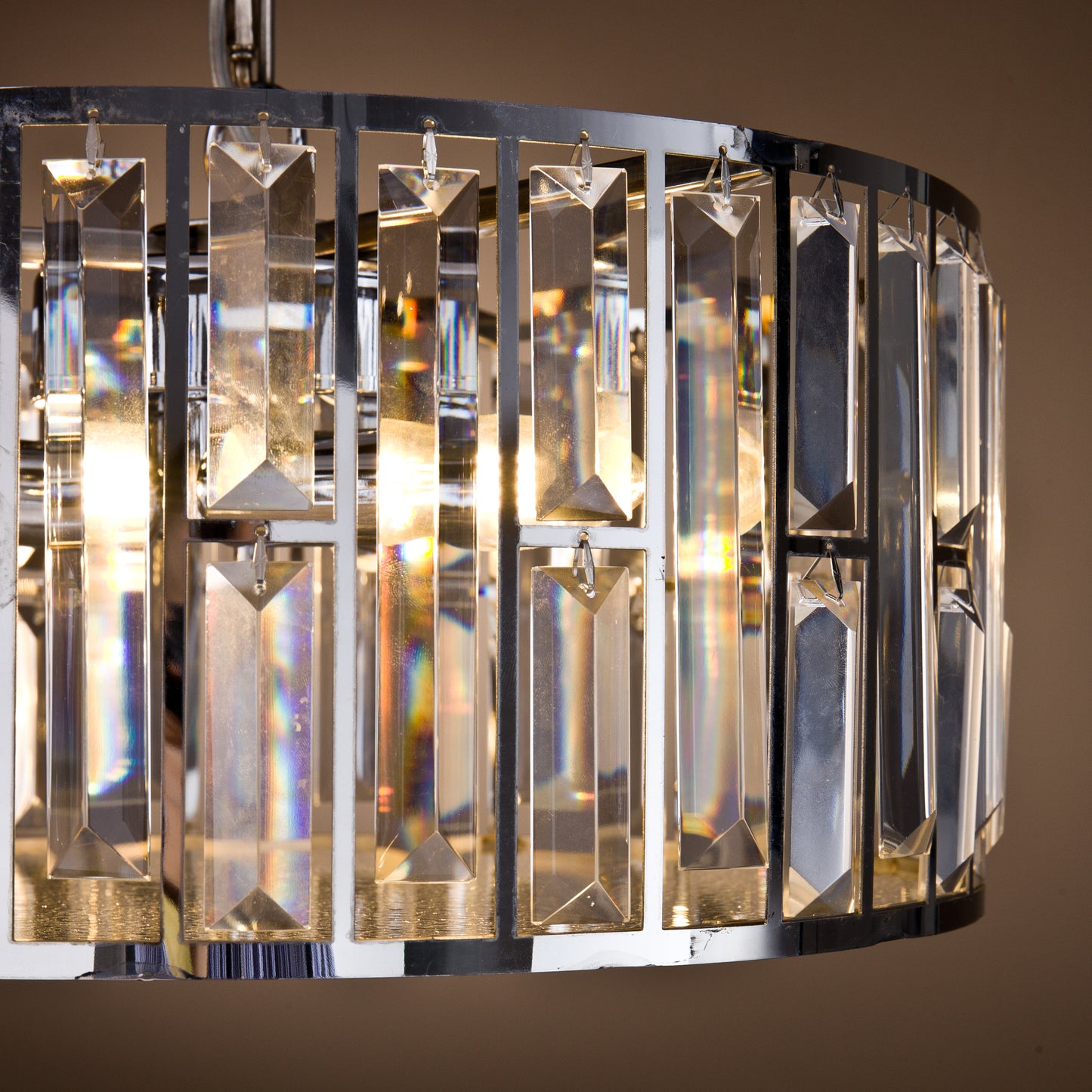 Light Polished Chrome & K9 Faceted Crystal Drum Chandeliers