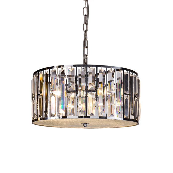 Light Polished Chrome & K9 Faceted Crystal Drum Chandeliers