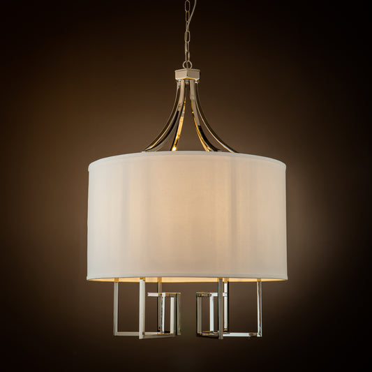 6 Light Polished Nickel Pendant with Off White Shade