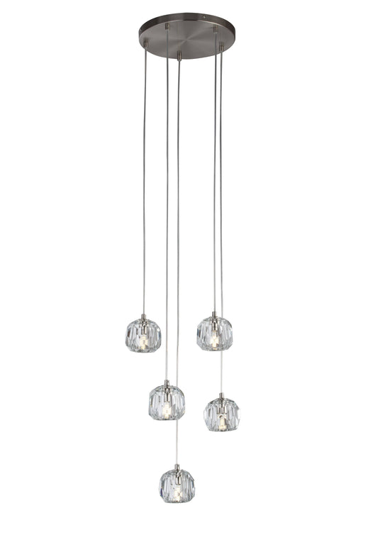 Five-Light Round Satin Nickel Crystal Pendant Lamp