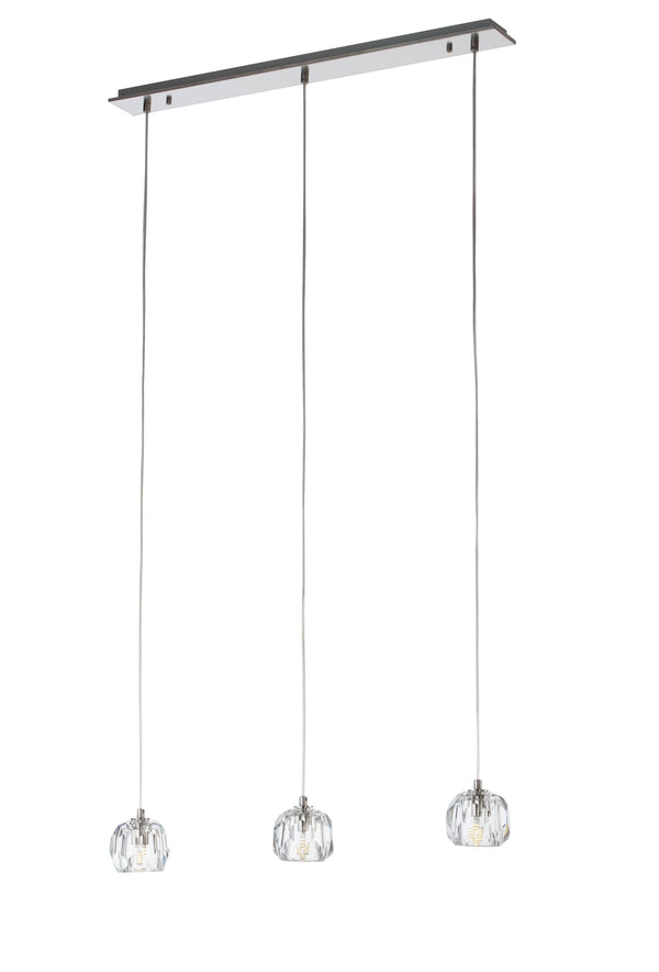 Three-Light Bar Satin Nickel Crystal Pendant Lamp