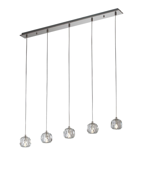 Five-Light Bar Satin Nickel Crystal Pendant Lamp