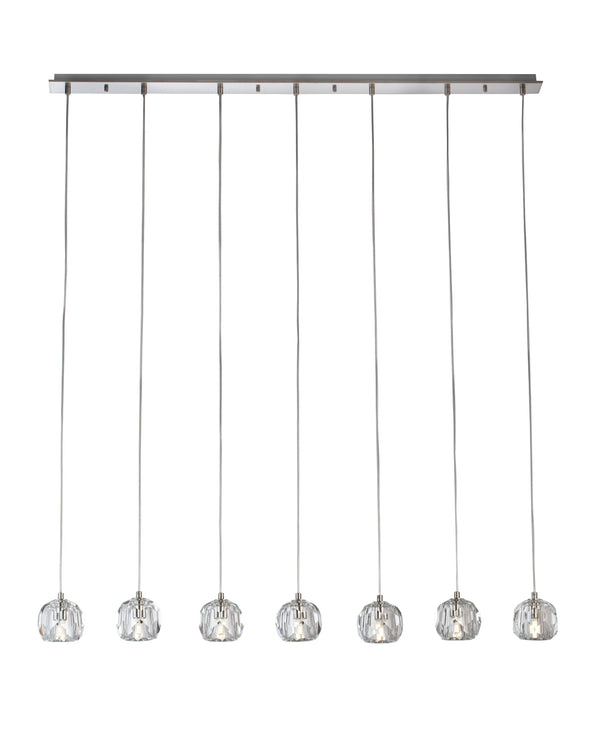 Seven-Light Bar Brushed Brass Crystal Pendant Lamp