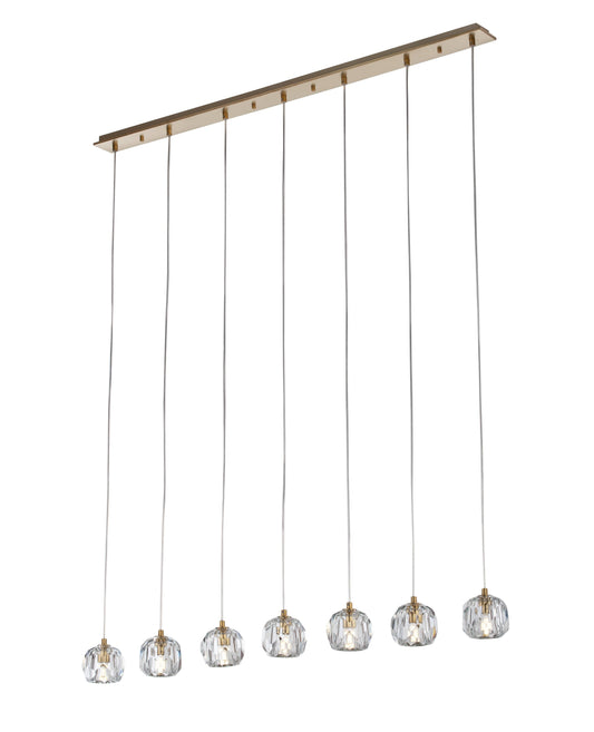 Seven-Light Bar Brushed Brass Crystal Pendant Lamp