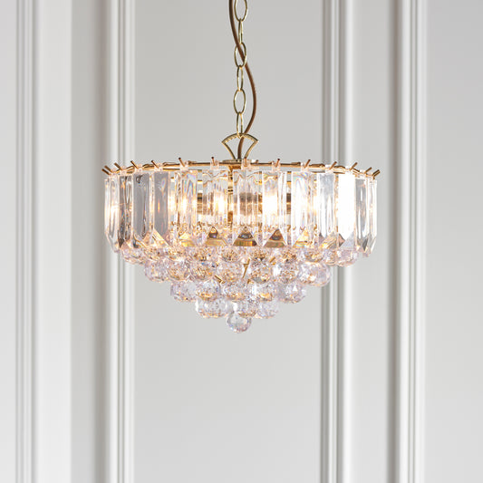 Brass Effect Chandelier Clear Acrylic Detailing