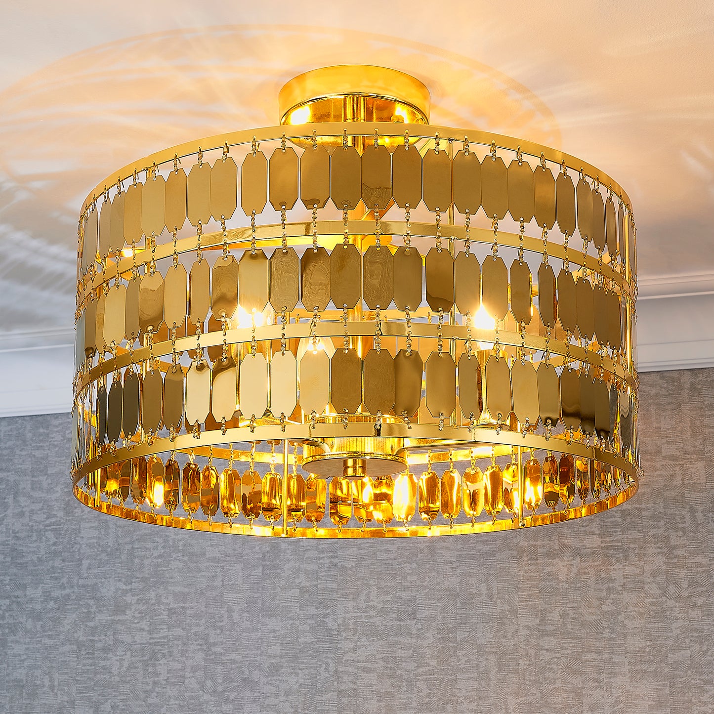 Hexagonal Gold Plate Effect Ceiling Light