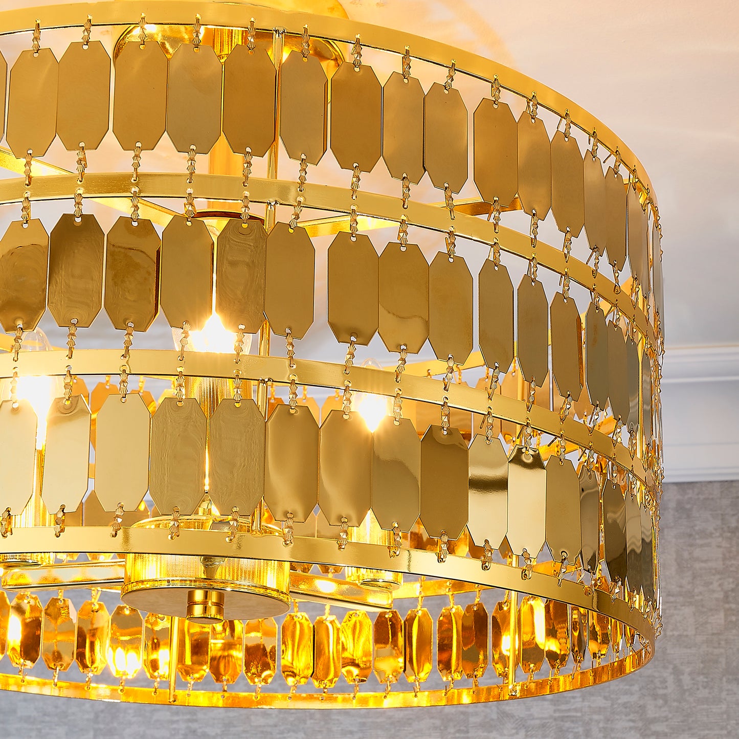 Hexagonal Gold Plate Effect Ceiling Light