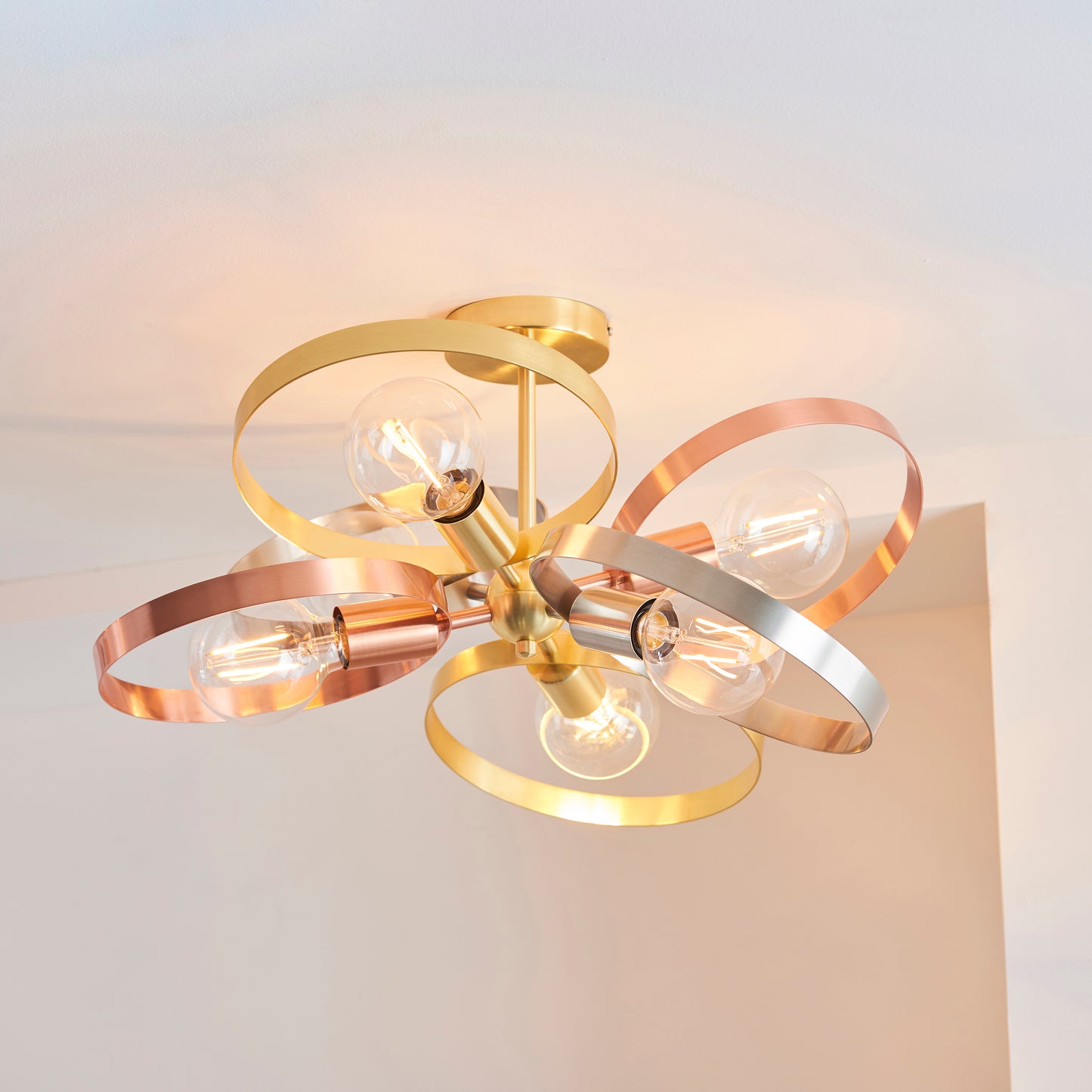 Contemporary Mixed Plated Hoop Ceiling Light Fixture