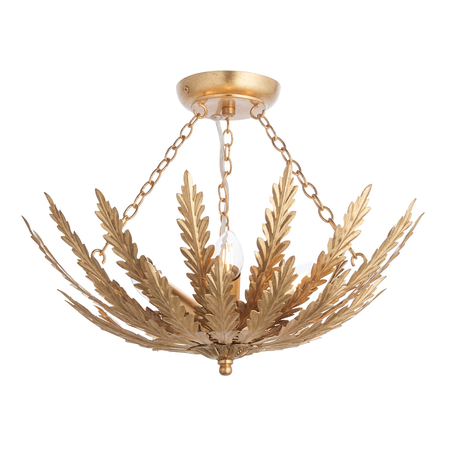 Opulent Gold Leaf Semi-Flush Light Fixture