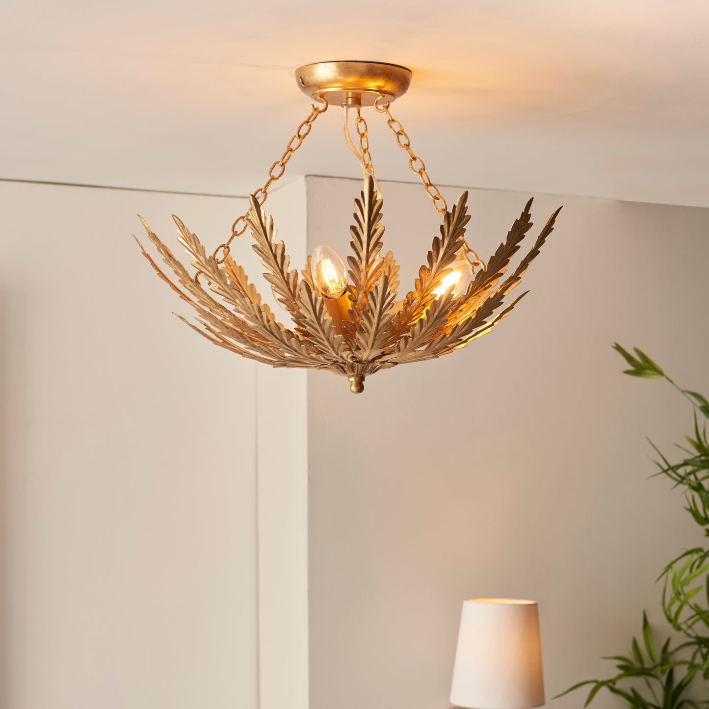 Opulent Gold Leaf Semi-Flush Light Fixture