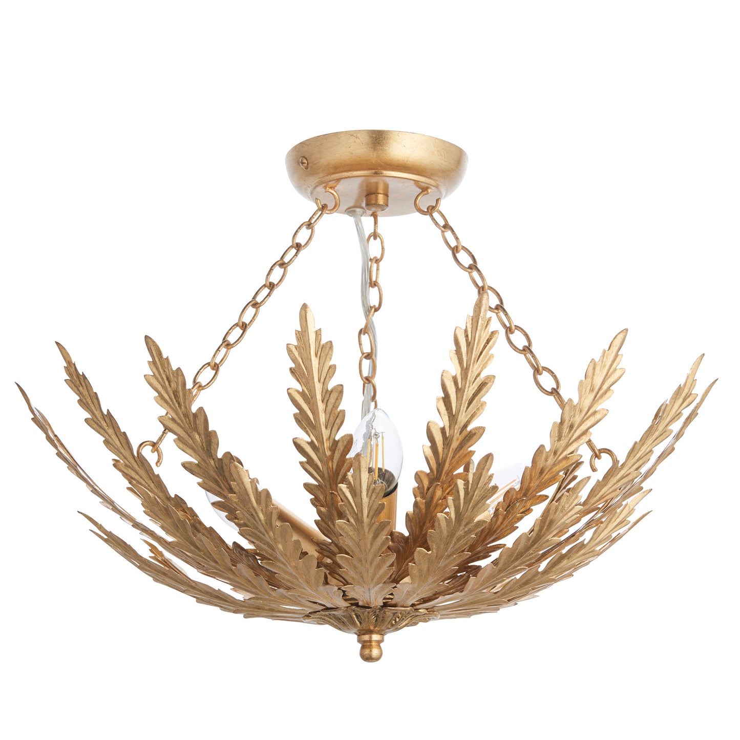 Opulent Gold Leaf Semi-Flush Light Fixture