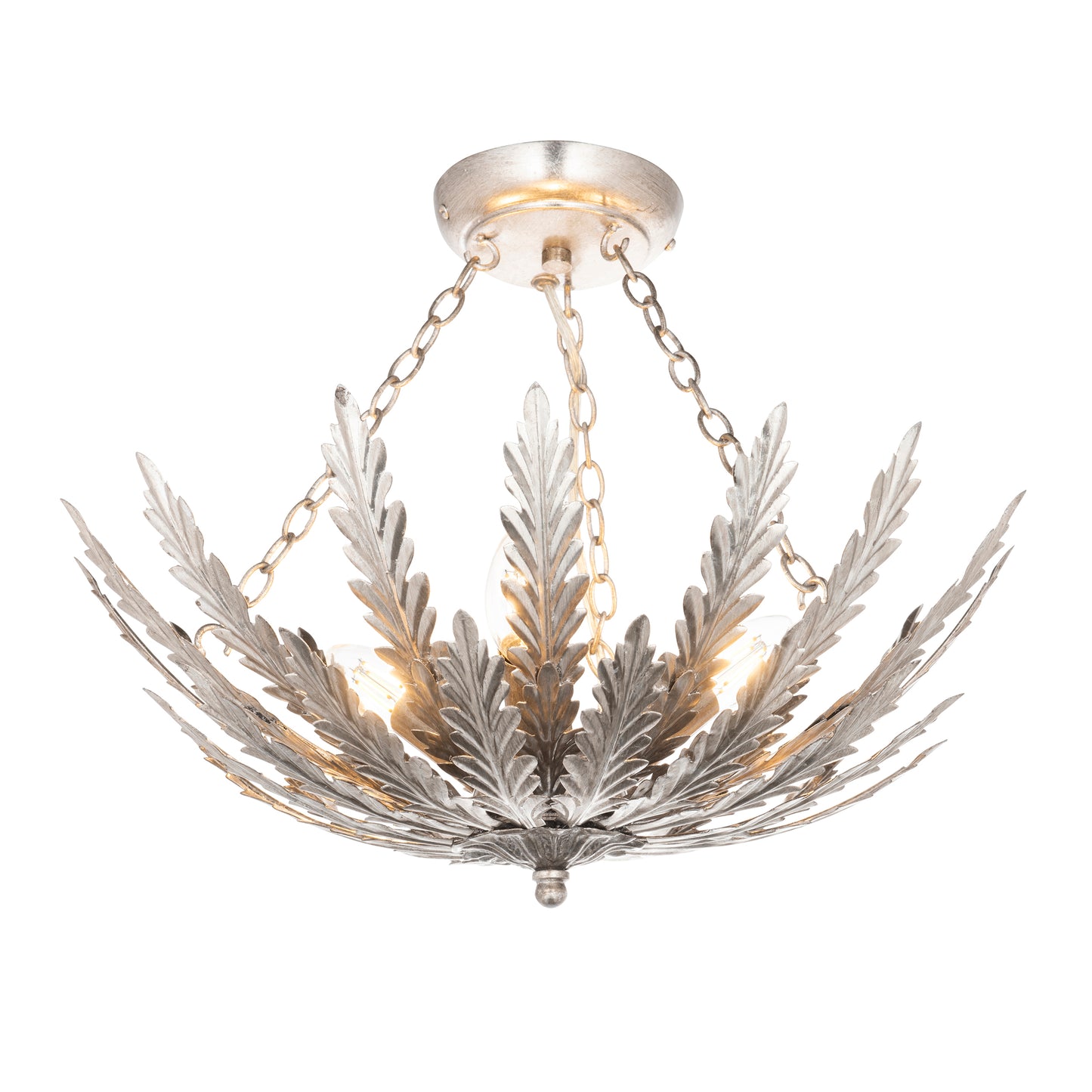 Ornate Silver Leaf Semi Flush Light