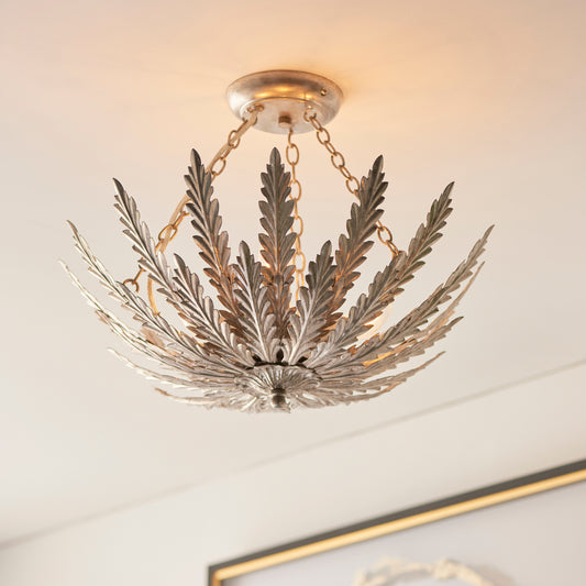 Ornate Silver Leaf Semi Flush Light