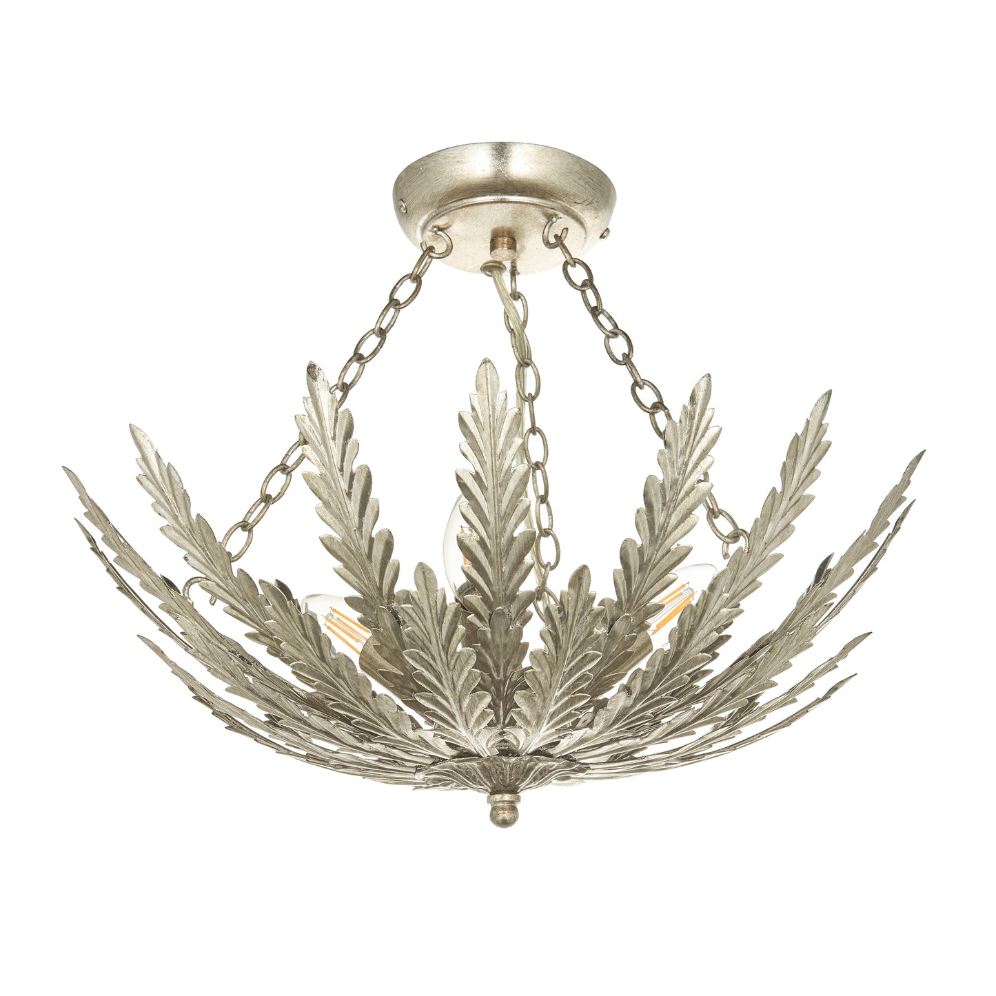 Ornate Silver Leaf Semi Flush Light