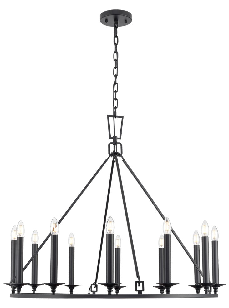 Franklite  Matt black finish 12lt ring chandelier