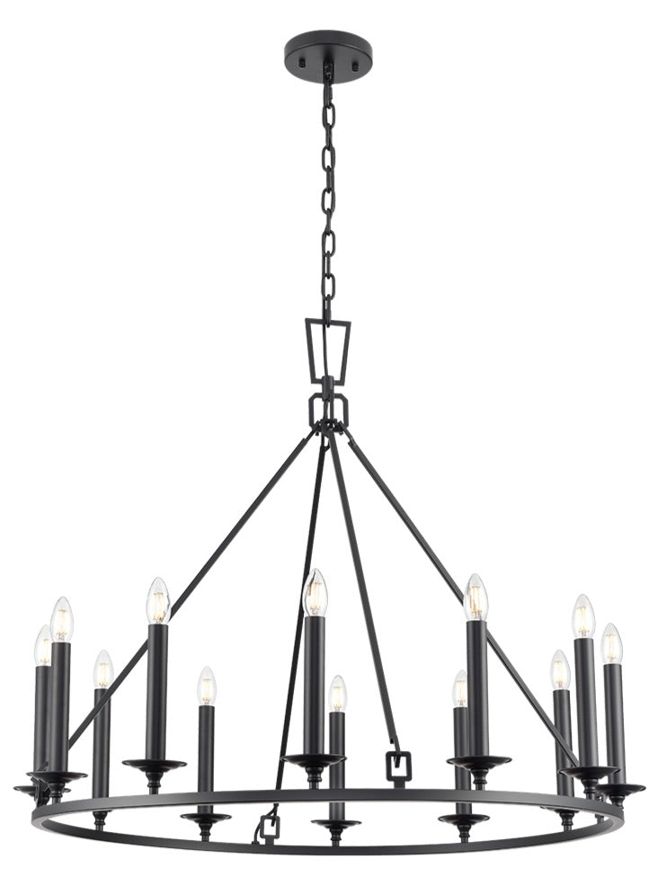 Franklite  Matt black finish 12lt ring chandelier